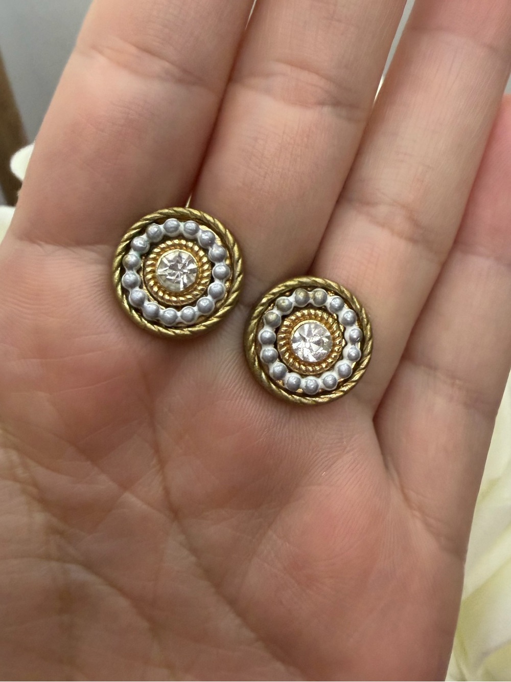 Gold and Silver Beaded Round Stud Earrings - Women Jewelry